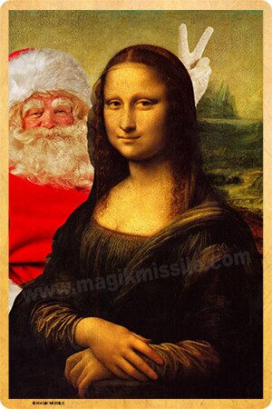 Santa and Mona Lisa sign